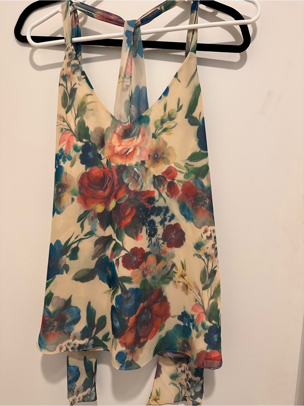 Haute Hippie Multicolor Floral V-Neck Sleeveless Top - Cream, Green, Pink, Blue